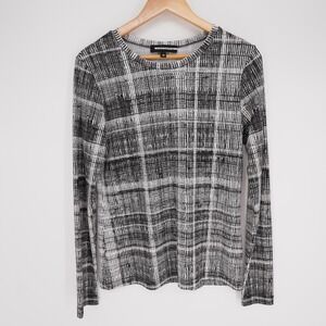 ANATOMIE Shirt Womens M Black Crew Neck Long Sleeve Check Stretch Jersey